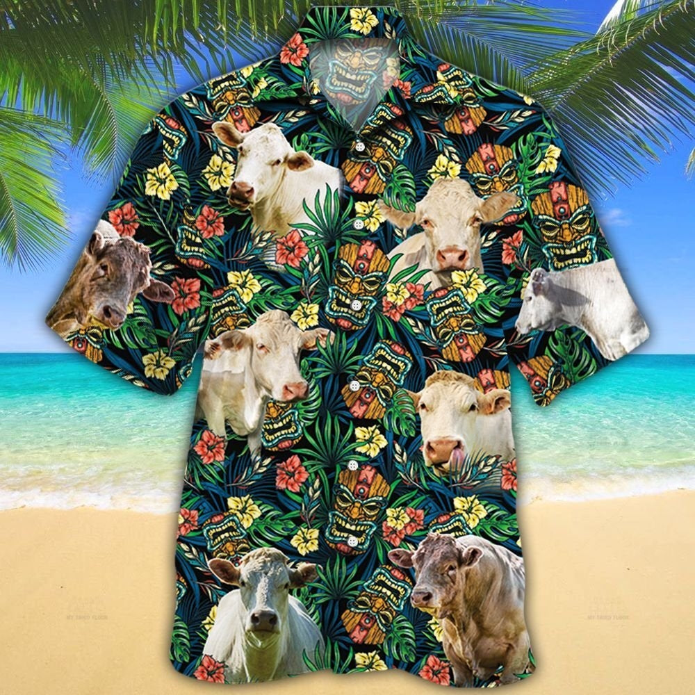 Charolais Cattle Lovers Tribal Tiki Mask Hawaiian Shirt HO0581