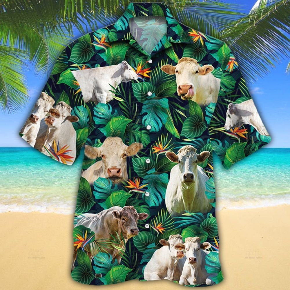 Charolais Cattle Lovers Tropical Leaves Hawaiian Shirt HO0579