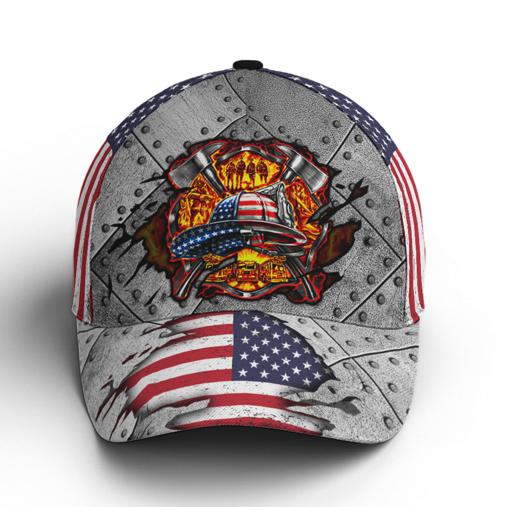 American Firefighter American Flag Style Baseball Cap Lasfour CO0887