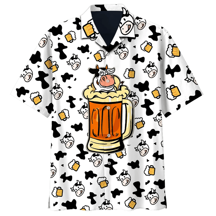 Cow And Beer Cow Skin Pattern Black And White Theme Hawaiian Shirt HO1761