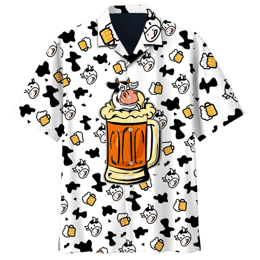 Cow And Beer Cow Skin Pattern Black And White Theme Hawaiian Shirt HO1761