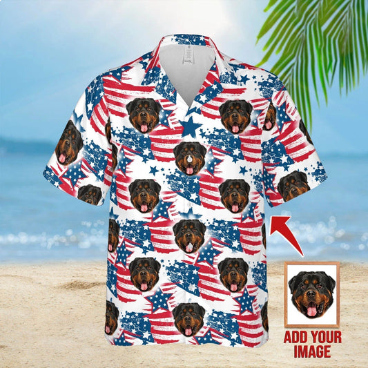 Custom Red & Blue Leaves Pattern Short - Sleeve Hawaiian Shirt HO0641