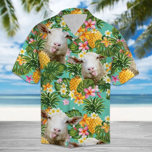 Cute Sheep Pineapples And Tropical Leaves Outstanding Hawaiian Shirt, Short Sleeve Hawaiian Aloha Shirt for men HO1837