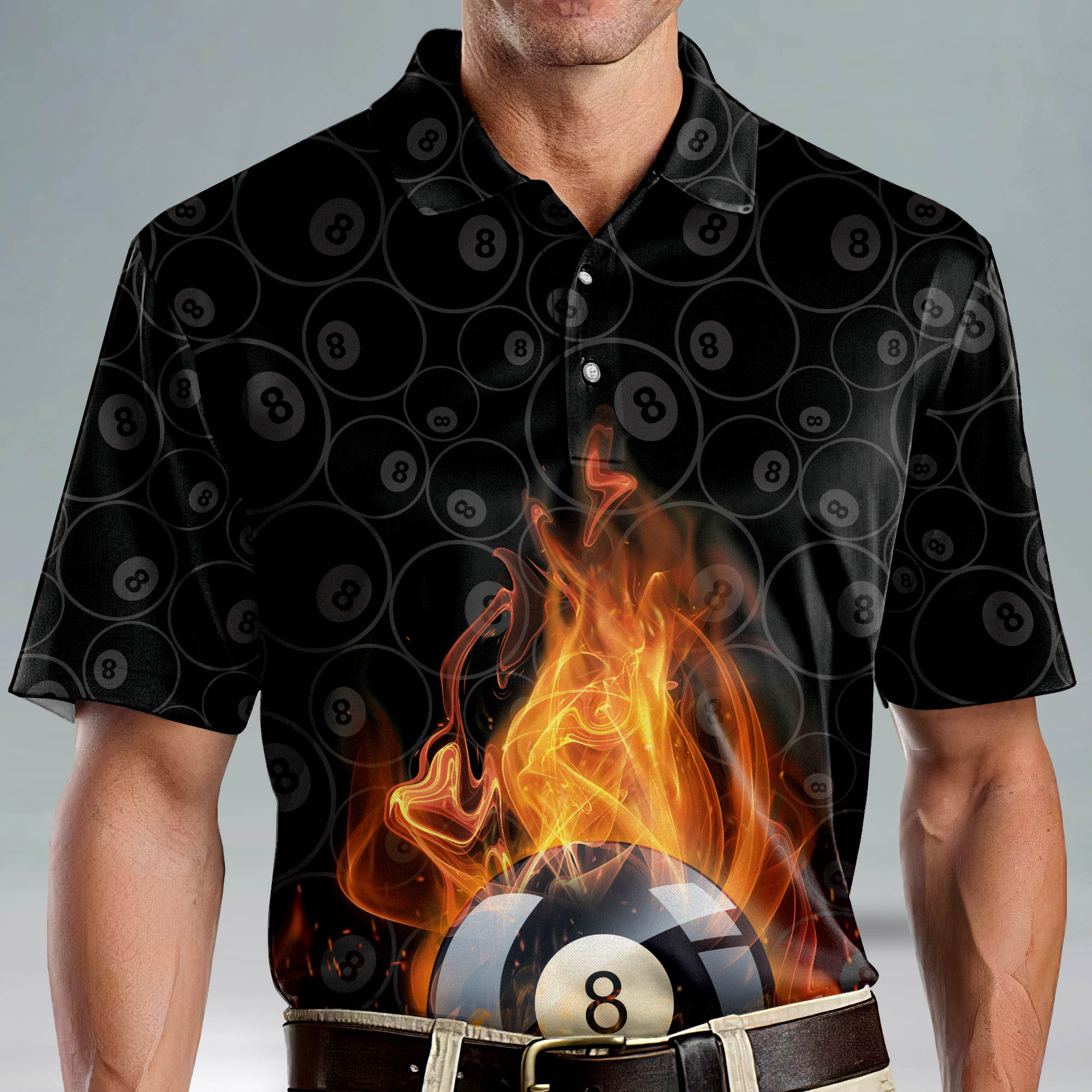 Lasfour Personalized 3D Flame Skull Billiard Shirts Short Sleeve