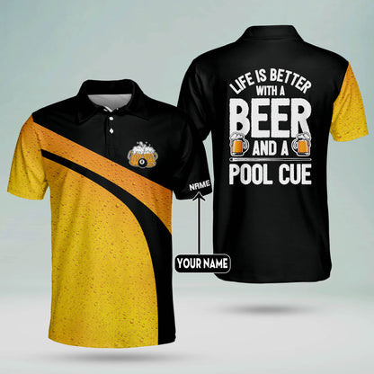 Life is Better with A Beer and A Pool Cue Billiard Polo Shirt BI0021