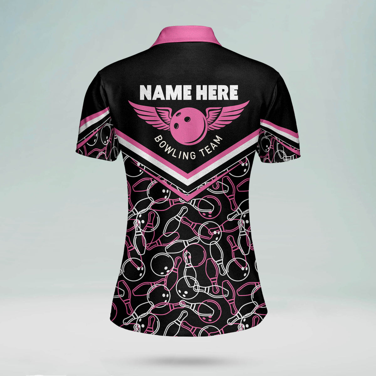 Lasfour Custom Bowling Shirts For Women, Pink And Black Bowling Shirt ...