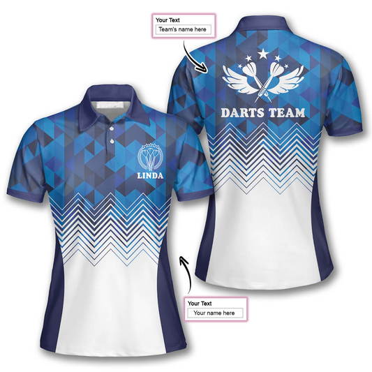 Blue White Custom Darts Shirts for Women, 3D All Over Print Dart Polo Shirt DMO0114