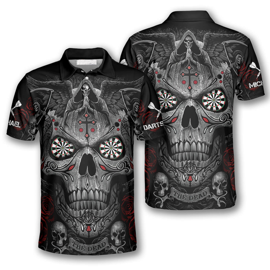 3D All Over Print Grim Reaper Praying Cross Skull Custom Darts Polo Shirts DMO0186