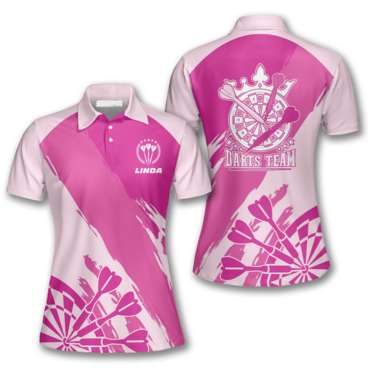 3D All Over Print Light Dark Pink Custom Darts Polo Shirts for Women DMO0052