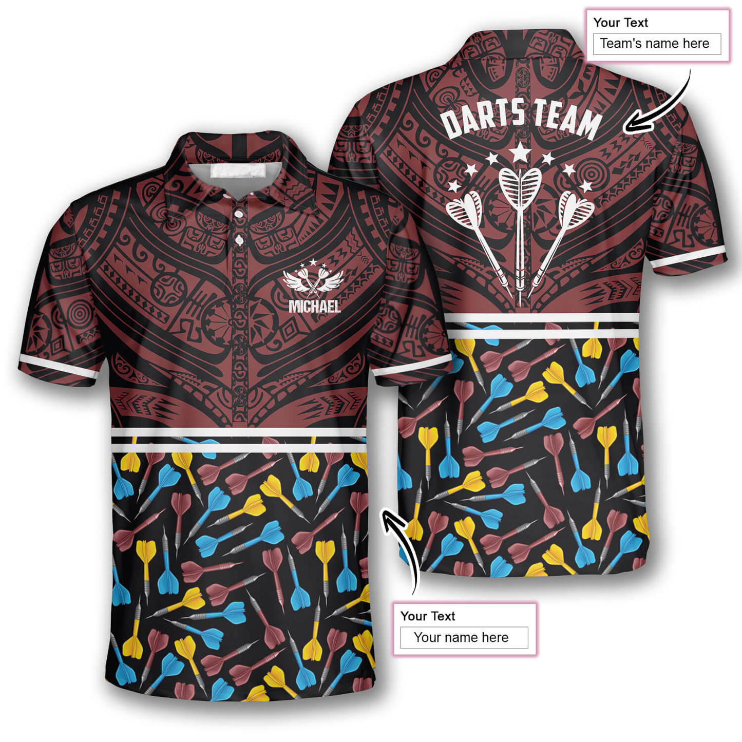 Customized Name Polynesian Pattern Red Black Version Custom Darts Shirts DMO0179