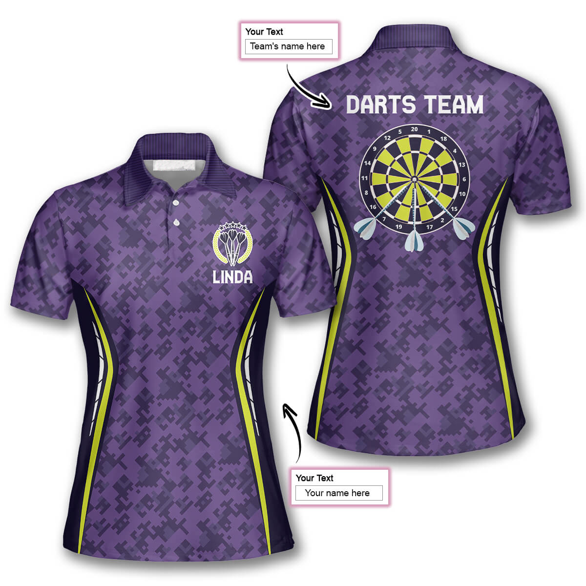 3D All Over Print Purple Lego Pattern Custom Darts Shirts for Women, Dart Polo Shirt DMO0053