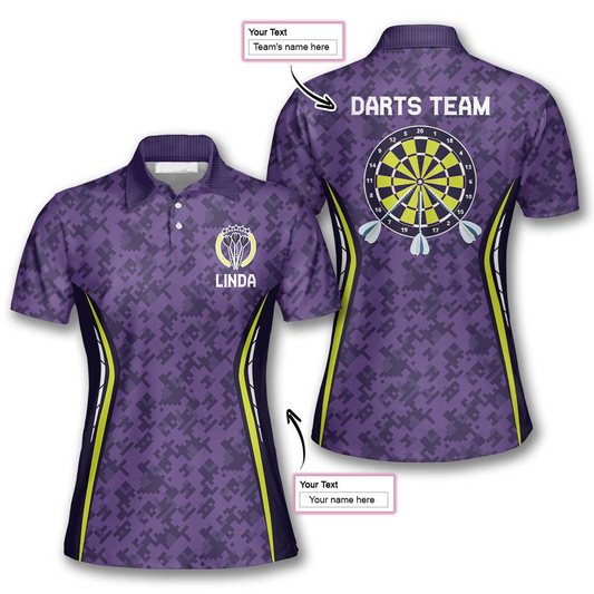 3D All Over Print Purple Lego Pattern Custom Darts Shirts for Women, Dart Polo Shirt DMO0053