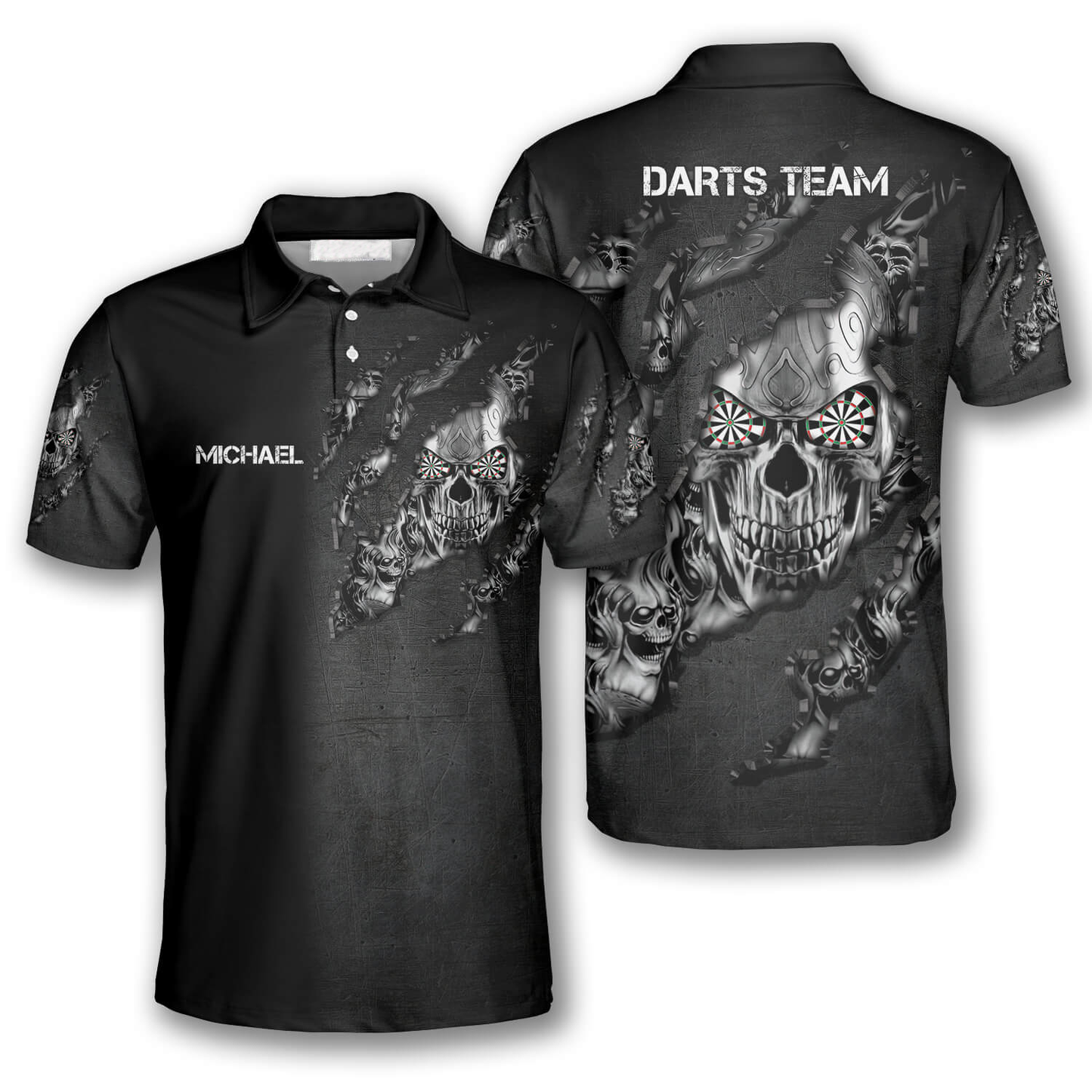 Eye Dart Tribal Tattoos Metal Skull Black Custom Darts Polo Shirts for Men Lasfour DMO0016