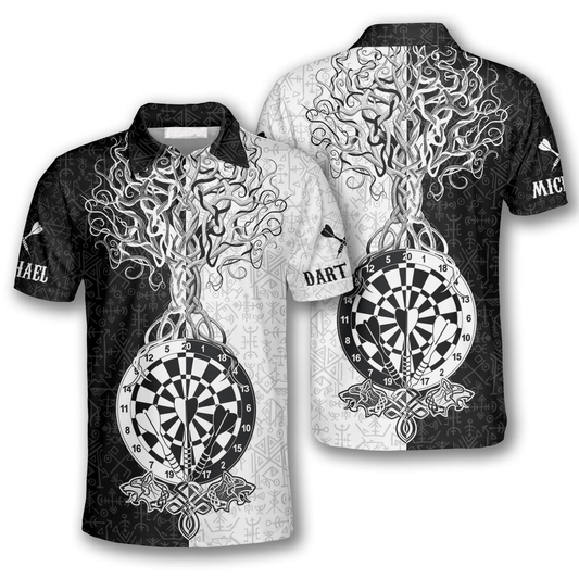 Warrior Viking Black White Custom Darts Shirts for Men, 3D All Over Print Dart Tree Shirt DMO0017