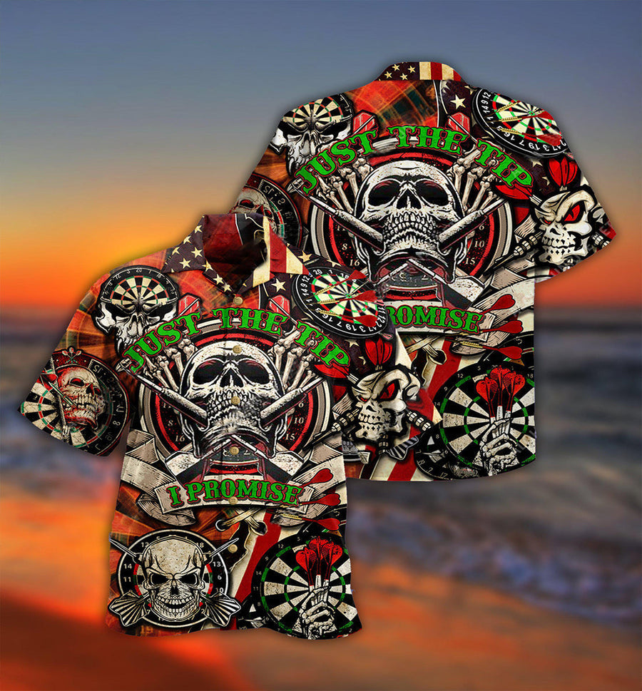 Darts Just The Tip I Promise Skull Hawaiian Shirt, 3D All Over Print dart Hawaiian Shirt, Skull Shirt HO4176