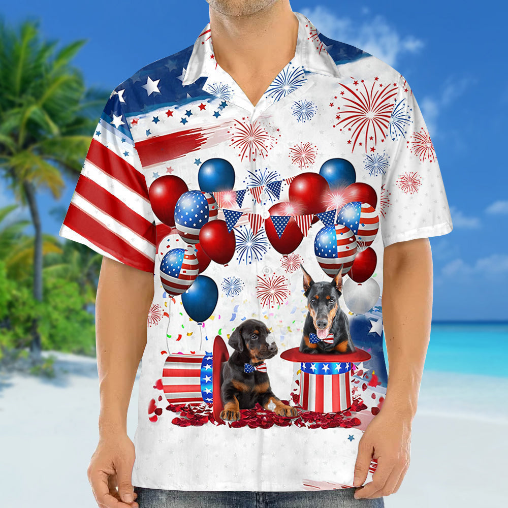 Doberman Independence Day Hawaiian Shirt, Dog Hawaii Beach Shirt Short Sleeve For 4Th Of July HO3910