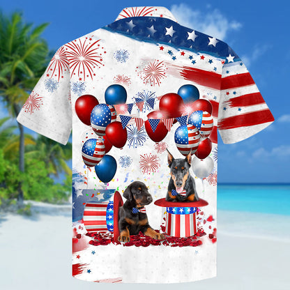 Doberman Independence Day Hawaiian Shirt, Dog Hawaii Beach Shirt Short Sleeve For 4Th Of July HO3910