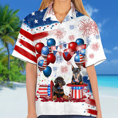 Doberman Independence Day Hawaiian Shirt, Dog Hawaii Beach Shirt Short Sleeve For 4Th Of July HO3910