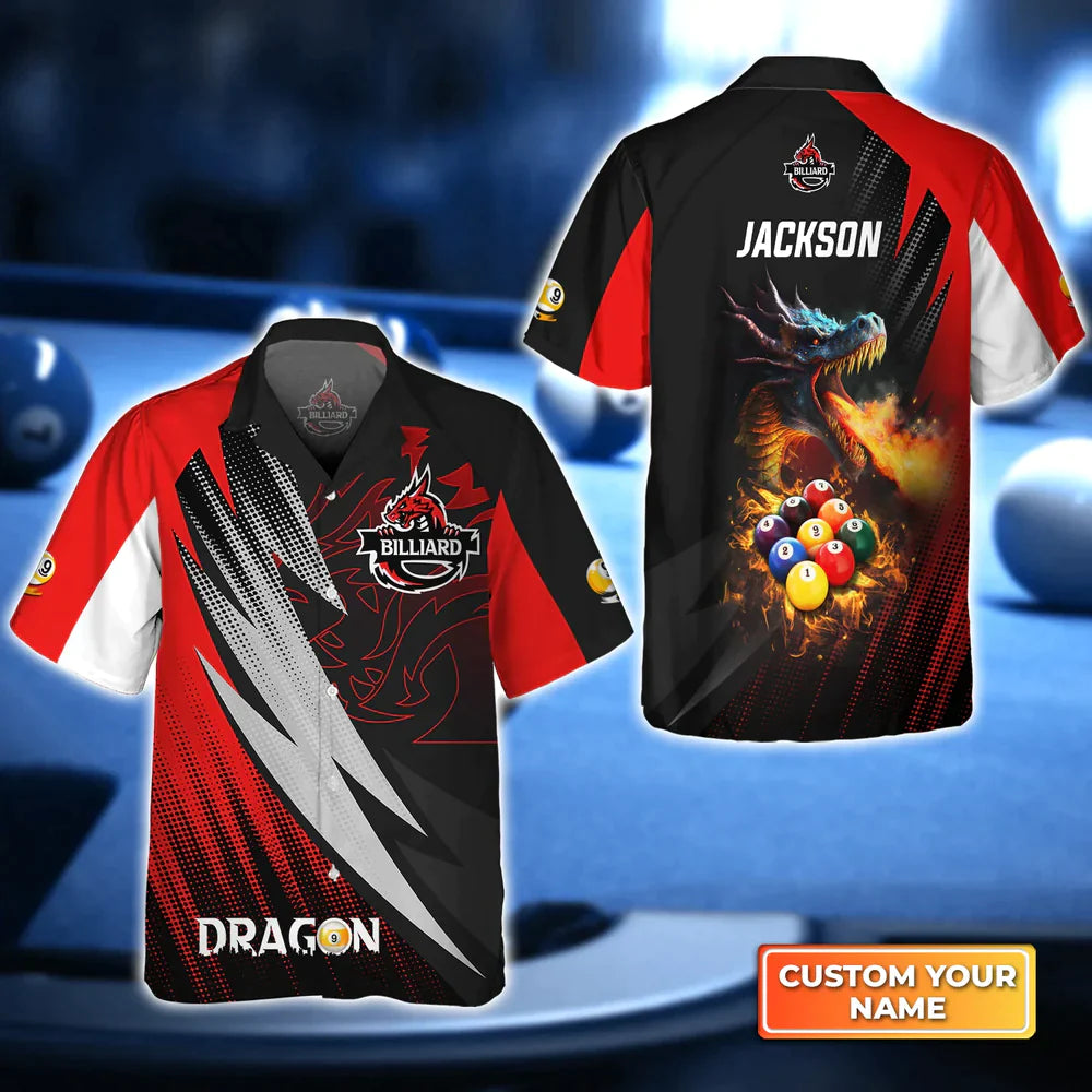 Dragon Team Billiard Pool 9 Ball On Fire 3D Hawaiian Shirt, Billiard team shirt, Billiard shirt for men and women HO4112