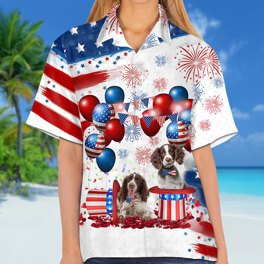 English Springer Spaniel Independence Day Hawaiian Shirt, Dog Hawaii Beach Shirt Short Sleeve For 4Th Of July HO3933