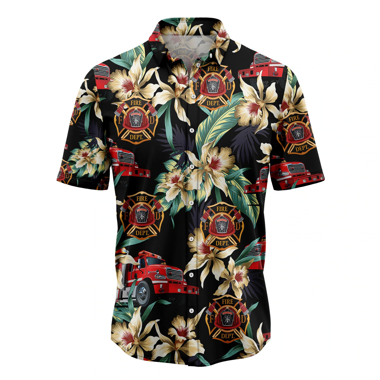 Firefighter Floral Vintage Hawaiian Shirt, Summer Hawaiian Shirts for Men, women Aloha Beach Shirt HO1066