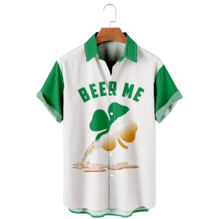 Four Leaf Clover Beer Casual Loose Men's, St. Patrick's Hawaiian Shirt, Irish Hawaiian PO0069