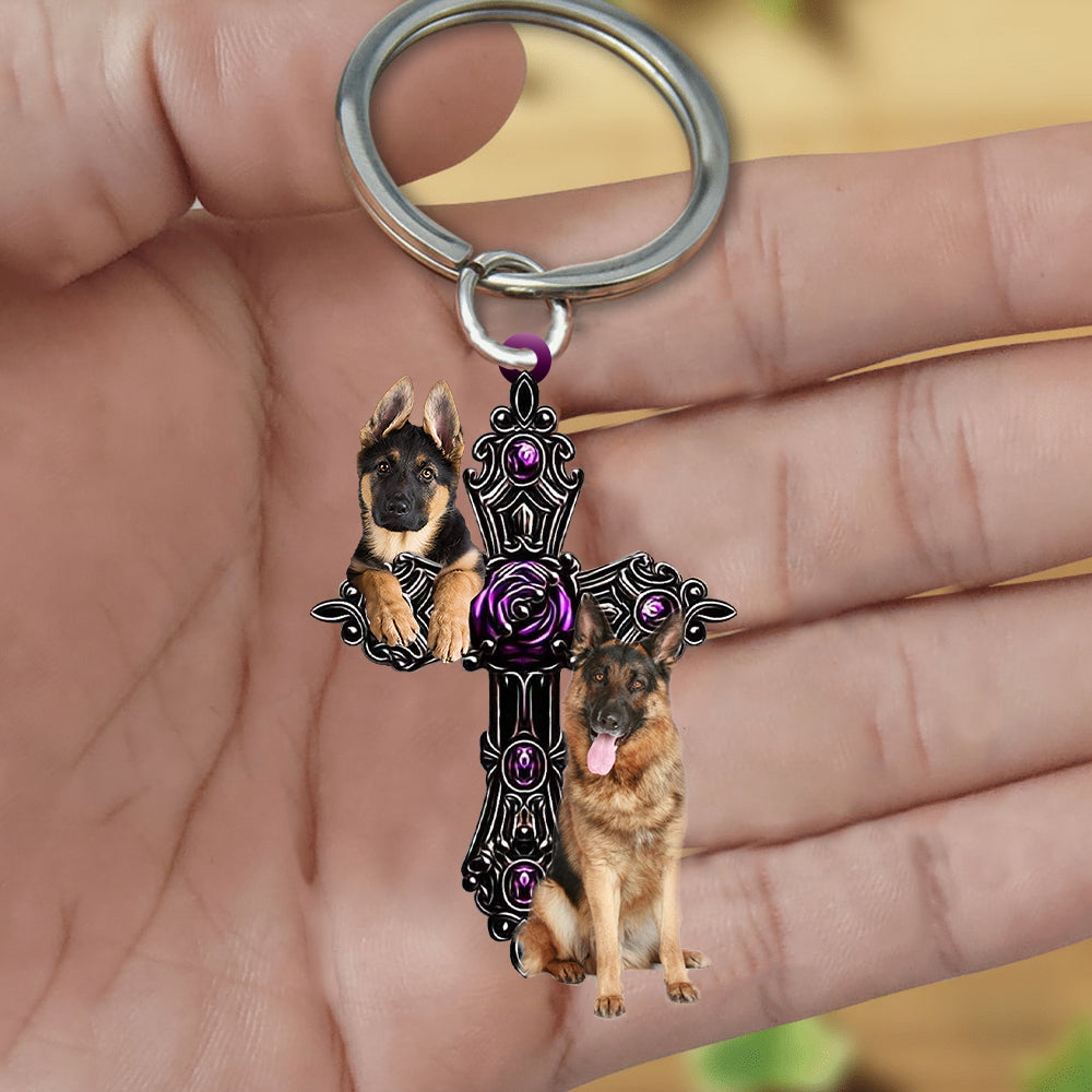 German Shepherd Pray For God Acrylic Keychain Dog Keychain Lasfour KO0259