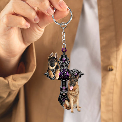 German Shepherd Pray For God Acrylic Keychain Dog Keychain Lasfour KO0259