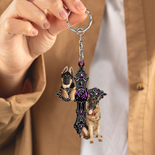 German Shepherd Pray For God Acrylic Keychain Dog Keychain Lasfour KO0259