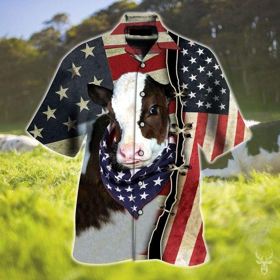 Cute Flag Cow Hawaiian Aloha Shirts, 4th of july shirt, Gift for cowe lovers HO2265