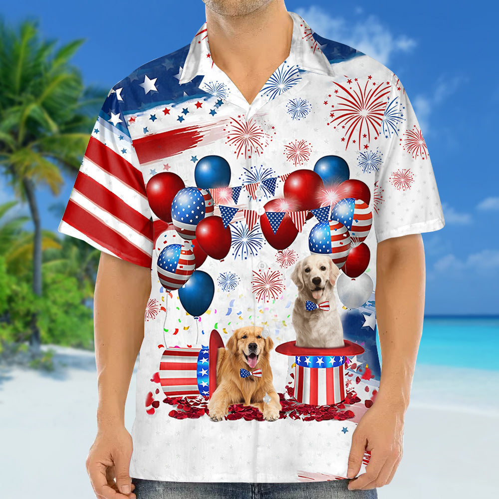 Golden Retriever Independence Day Hawaiian Shirt, Dog Hawaii Beach Shirt Short Sleeve For 4Th Of July HO3912