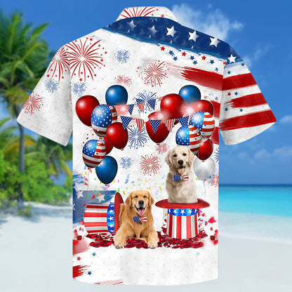 Golden Retriever Independence Day Hawaiian Shirt, Dog Hawaii Beach Shirt Short Sleeve For 4Th Of July HO3912