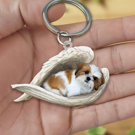 Gold White Shih Tzu Sleeping Angel Acrylic Keychain Dog Sleeping keychain KO0234