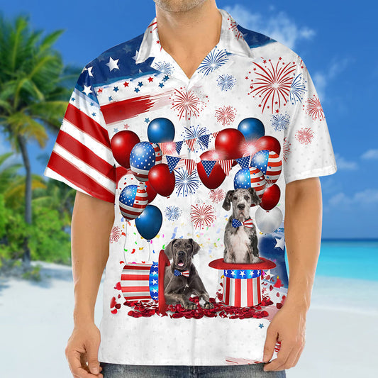 Great Dane Independence Day Hawaiian Shirt, Dog Hawaii Beach Shirt Short Sleeve For 4Th Of July HO3914