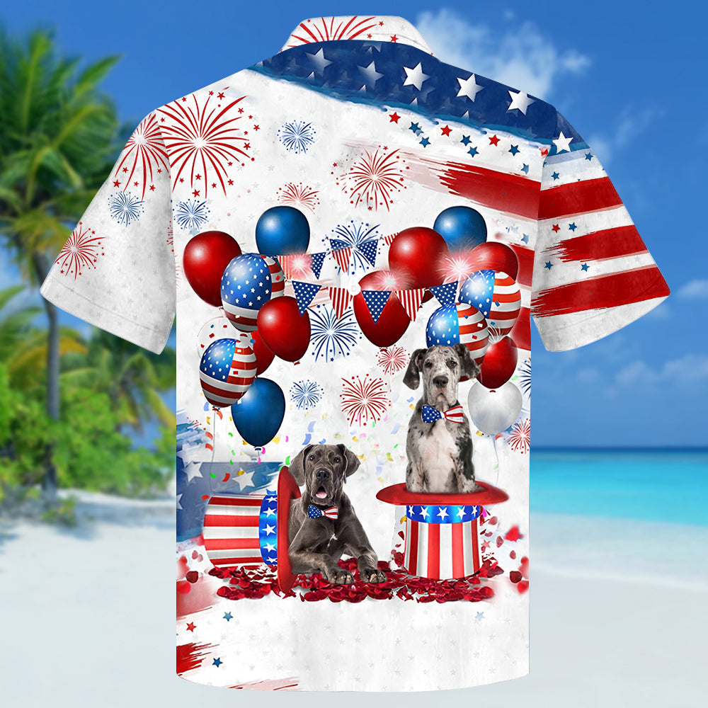 Great Dane Independence Day Hawaiian Shirt, Dog Hawaii Beach Shirt Short Sleeve For 4Th Of July HO3914