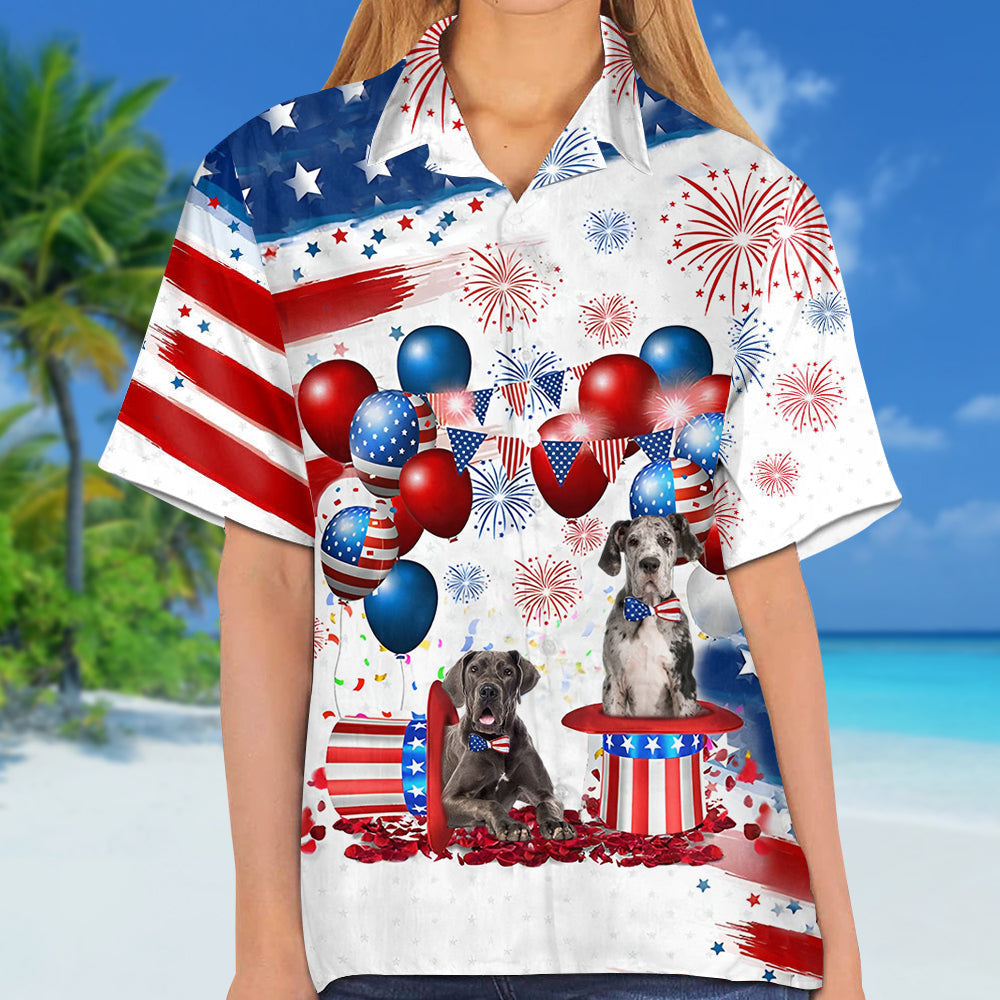 Great Dane Independence Day Hawaiian Shirt, Dog Hawaii Beach Shirt Short Sleeve For 4Th Of July HO3914