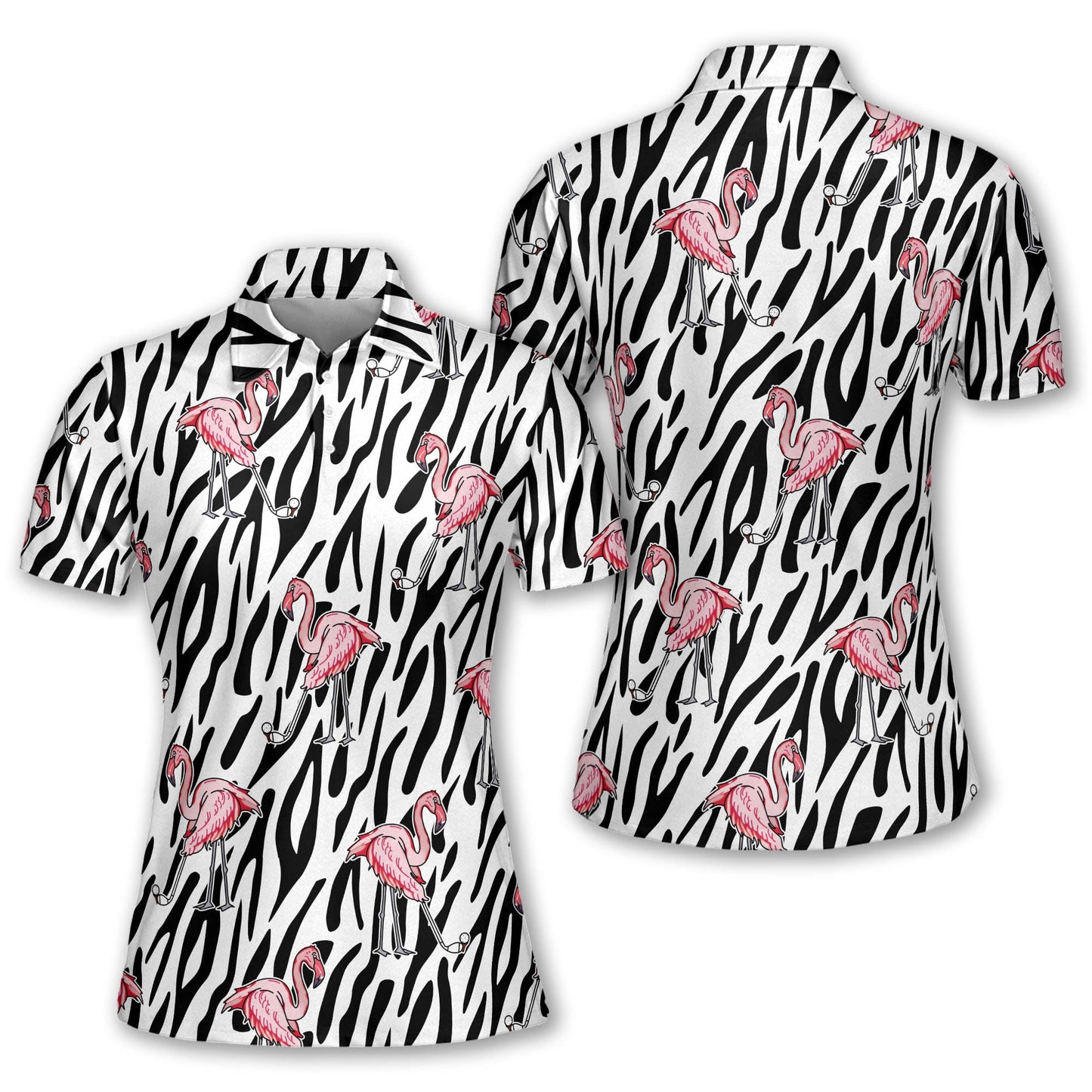 Seamless Flamingo Golf Zebra Background Women Sleeveless Polo Shirt, Short Sleeve Polo Shirt H0059