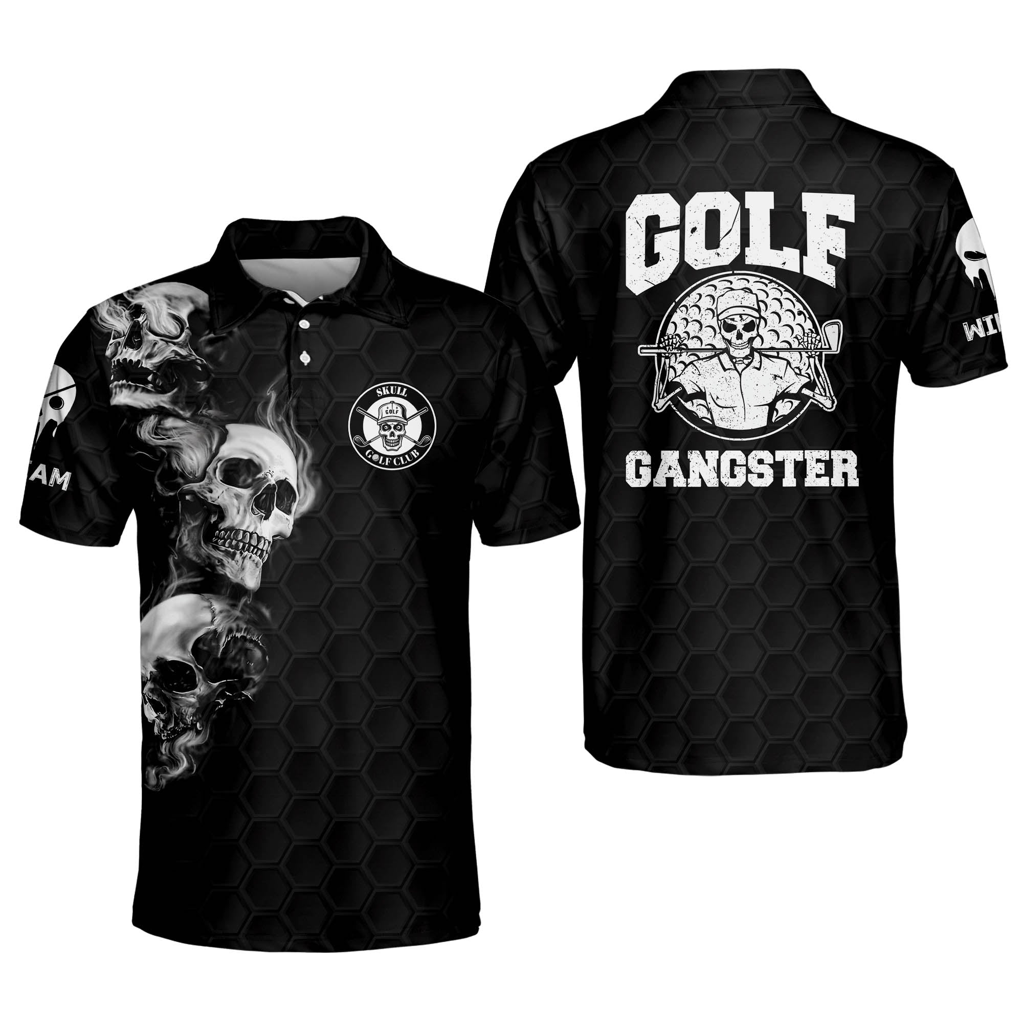 Lasfour Personalized Golf Polo Shirts for Men, Skull Golf Gangster