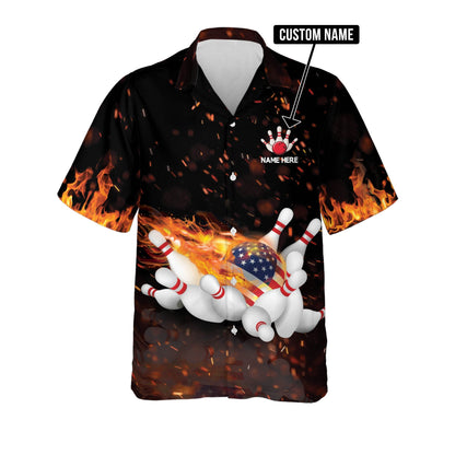 Personalized Name Flame Bowling Gutter Gang Hawaiian Shirt , Gift for Bowler, Flag Shirt HO3998