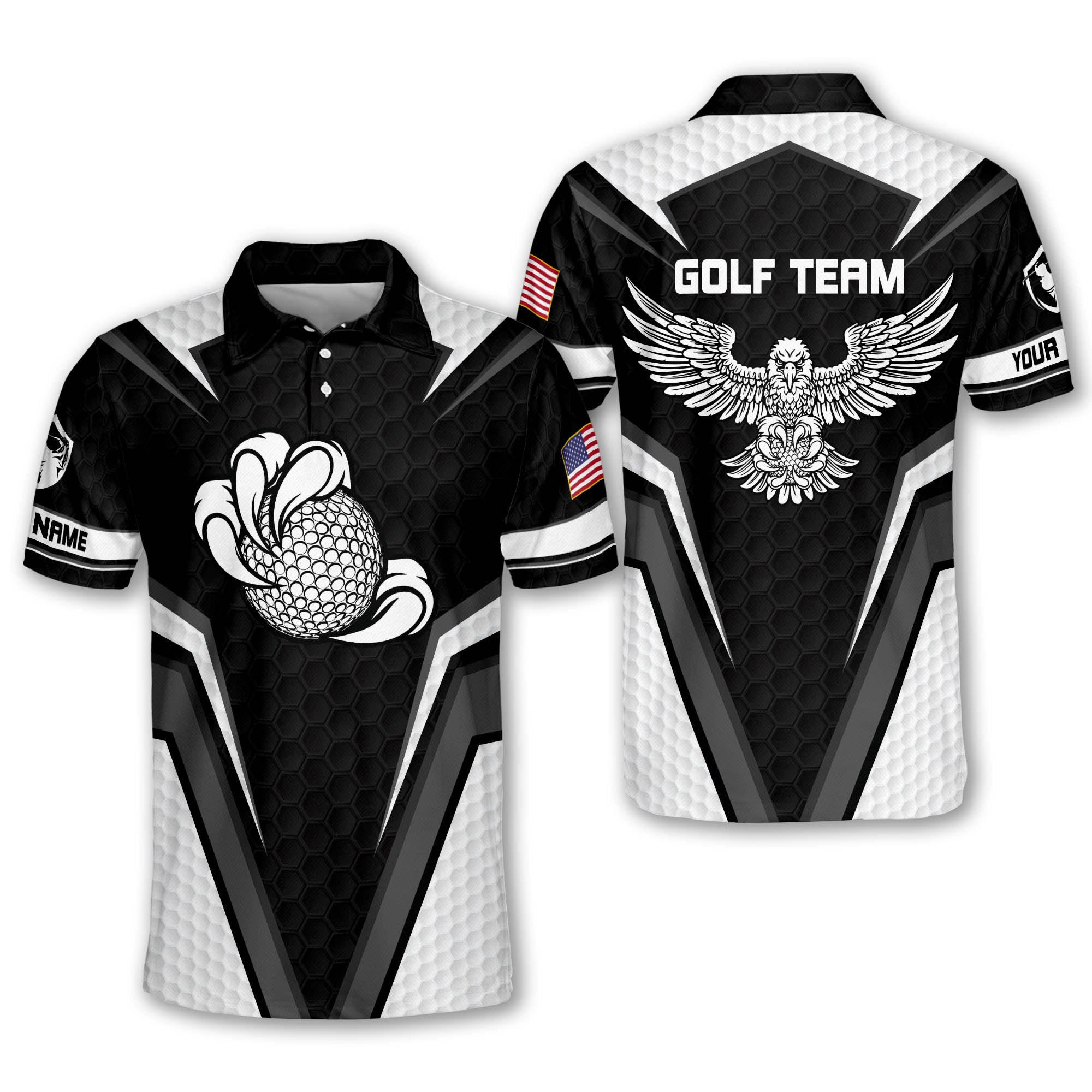 Personalized American Flag Golf Polo, Cool Golf Shirts for Men