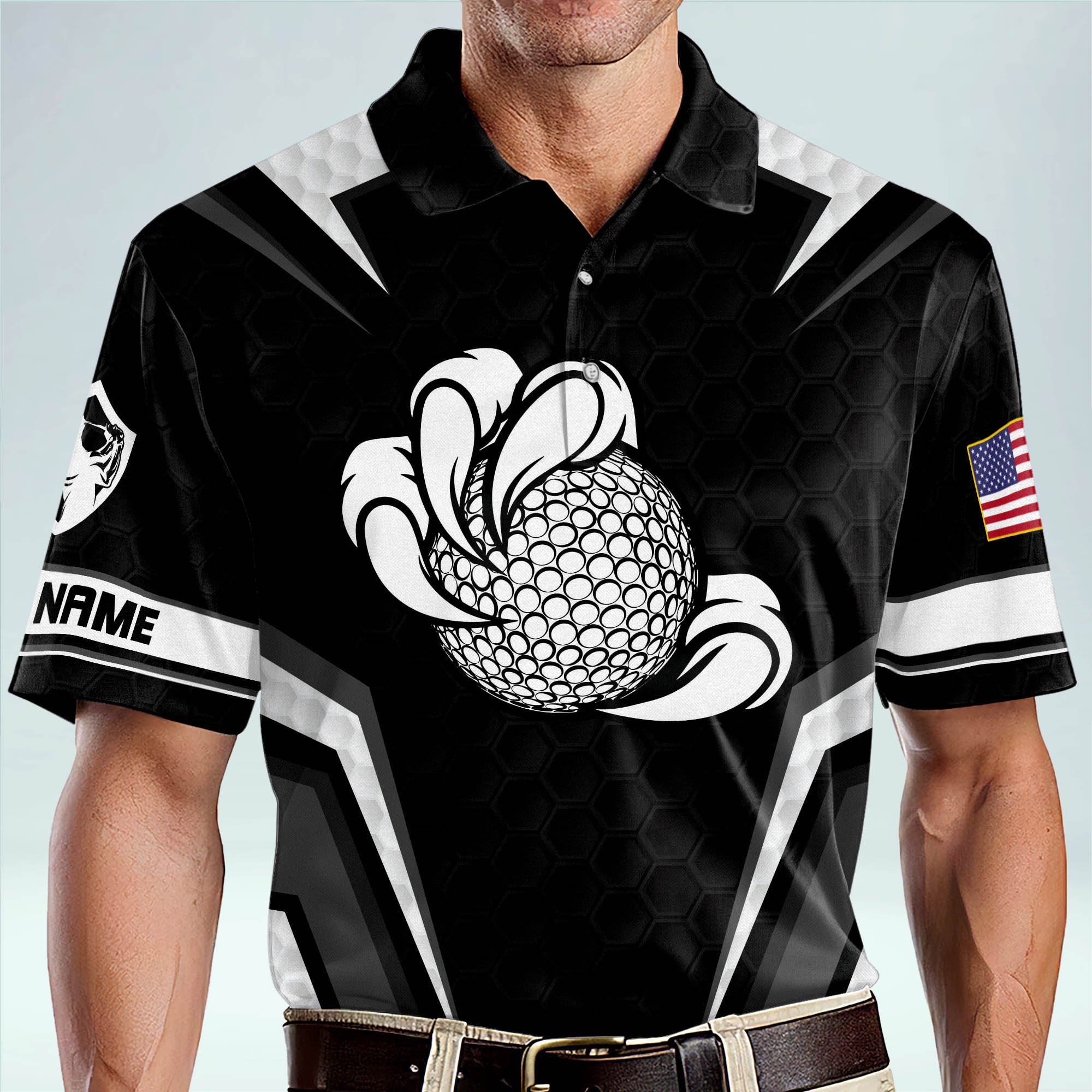 Personalized American Flag Golf Polo, Cool Golf Shirts for Men