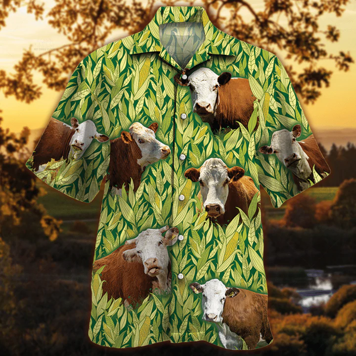 Hereford Cattle Hawaiian Shirt Men, Cow lovers Short Sleeve Hawaiian Aloha Shirt HO2517