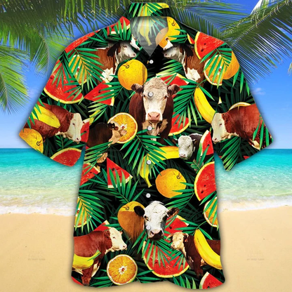 Cow hawaiian shirt for Men, Women - Hereford Cattle Lovers Tropical Fruits Hawaiian Shirt HO2604