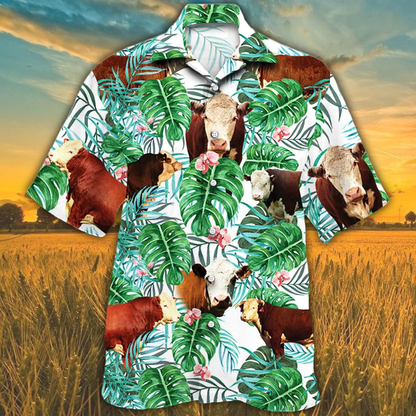 Hereford Cattle Lovers Tropical Plant Hawaiian Shirt, Cow Hawaiian shirt, Hawaiian shirts for men, women HO2568