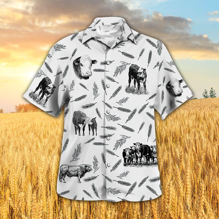 Hereford Cattle Pattern Hawaiian shirt, Animal Farm Cow Hawaiian Shirts For Men, women HO2492