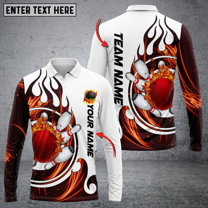 Custom Flame Bowling Polo Long Shirts BO0260