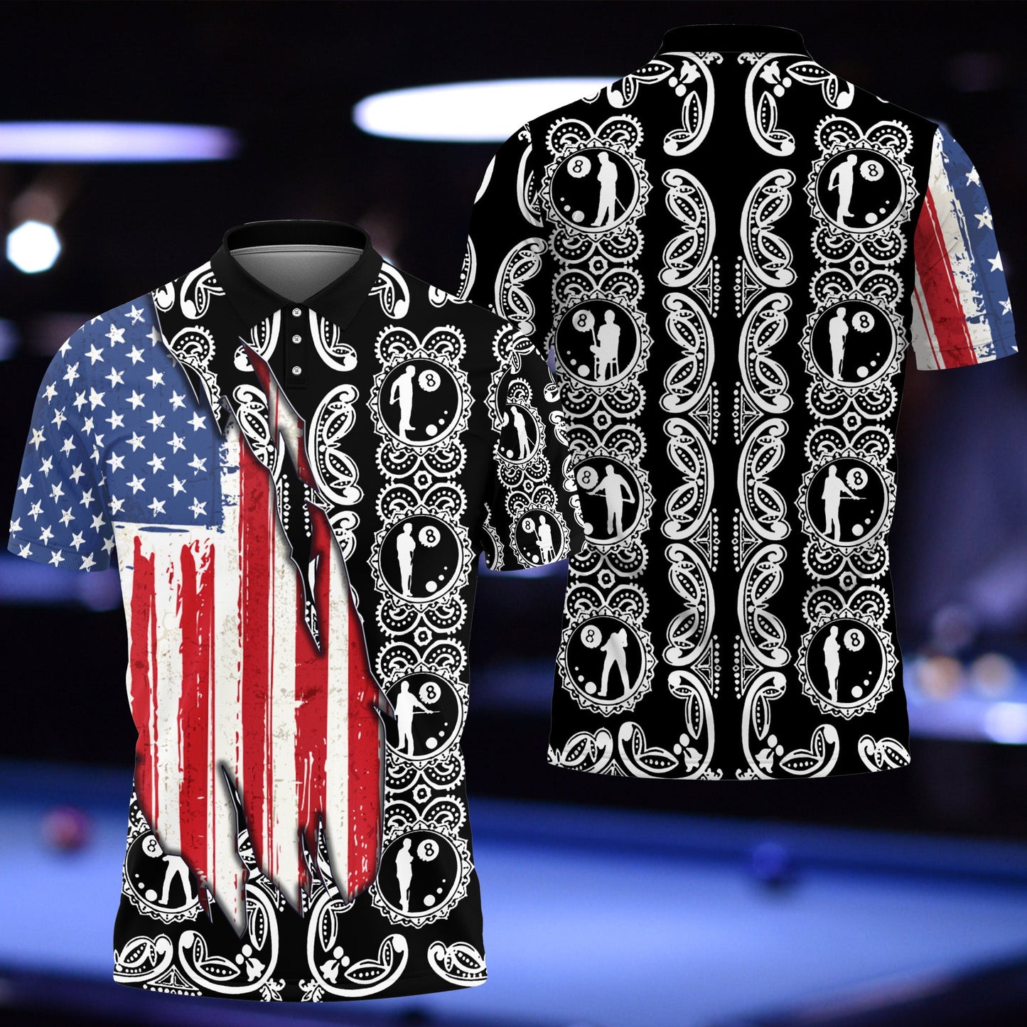 Lasfour Billiard Hawaiin Pattern With American Flag Unisex Shirt BIA0138