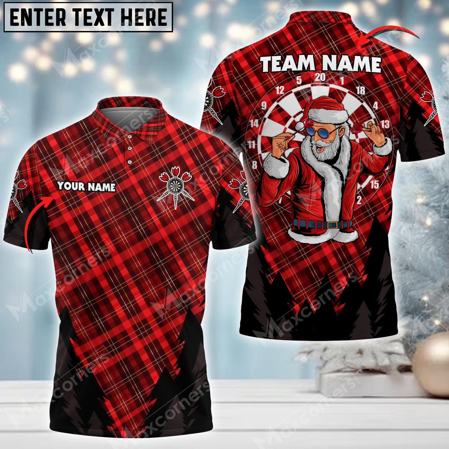 Lasfour Darts Christmas Plaid Customized Name And Team Name 3D Shirt DMA0035