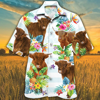 Highland Cattle Tropical Flower Hawaiian shirts for men, women, Cow Lovers Tropical Flower Hawaiian Shirt HO2551