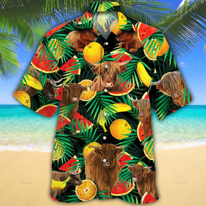 Cow hawaiian shirt - Highland Cattle Lovers Tropical Fruits Hawaiian Shirt - Aloha Shirt For Cow Lovers HO2603